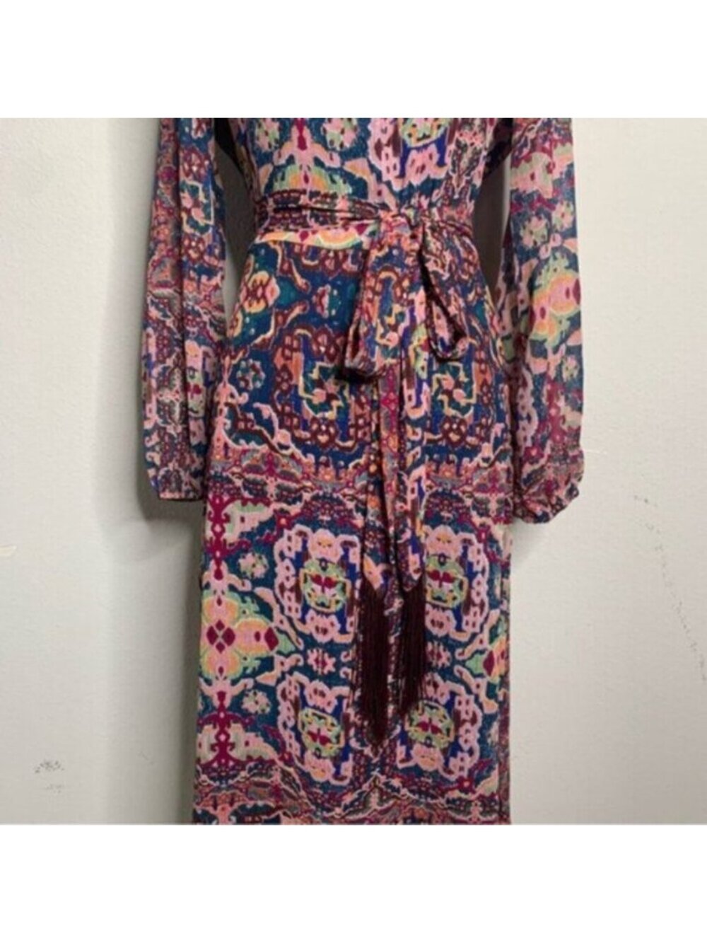 NWT Tahari ASL Tapestry Print Chiffon Long Sleeve Midi Dress - Picture 11 of 17